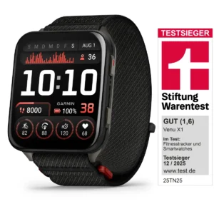 Garmin Venu® X1 (Schwarz mit Titanrückseite und ComfortFit-Nylonarmband Schwarz)